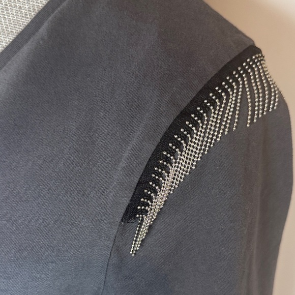 All Saints Grey t-shirt W/Metal Fringe Size Large - Picture 6 of 16